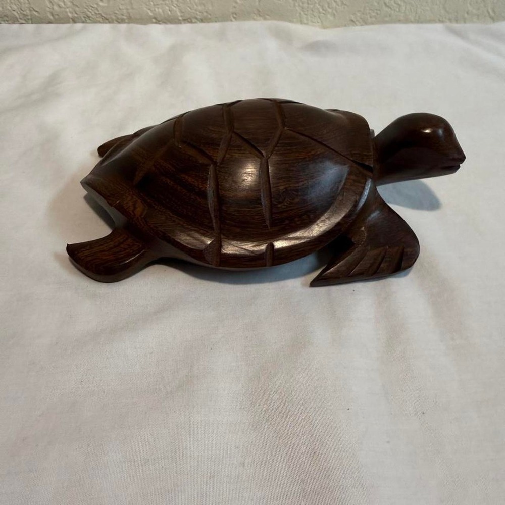 Vintage Hand-Carved Ironwood Sea Turtle Sculpture Deep Dark Brown Smooth